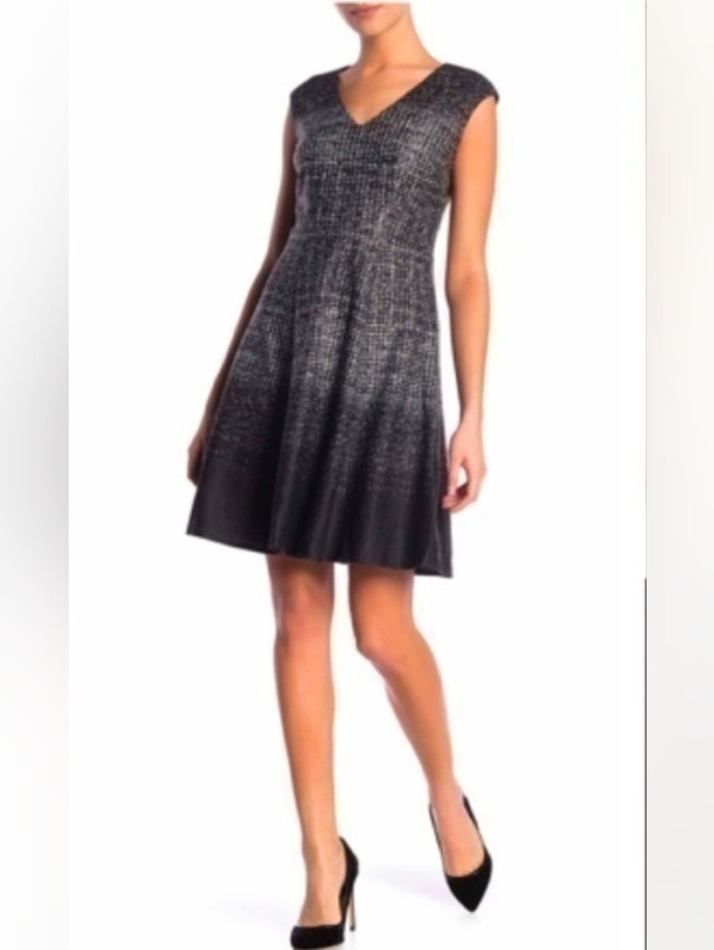 London Times Black Ombre V-Neck A-Line Dress - Size 14